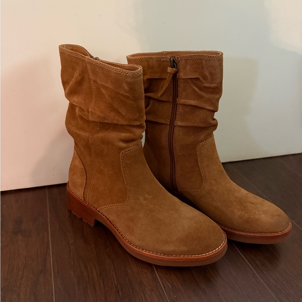 Sofft Tan Suede Slouch Heeled Boots